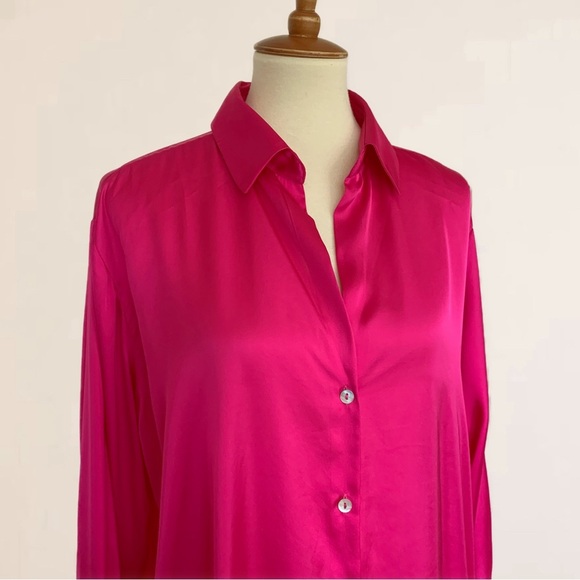 NWT Zara Pink Satin Long Sleeve Shirt With Classic Collar Long Cuffs - Picture 3 of 9